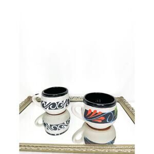 Set of Two Beautiful Vintage Mexico jarrito coffee mugs